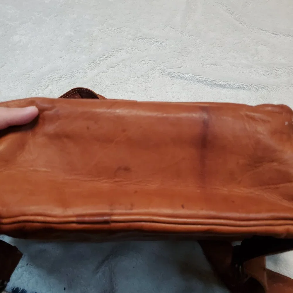 Vintage Tan Leather Large Bag Backpack Classic Bohemian Retro Academia Statement